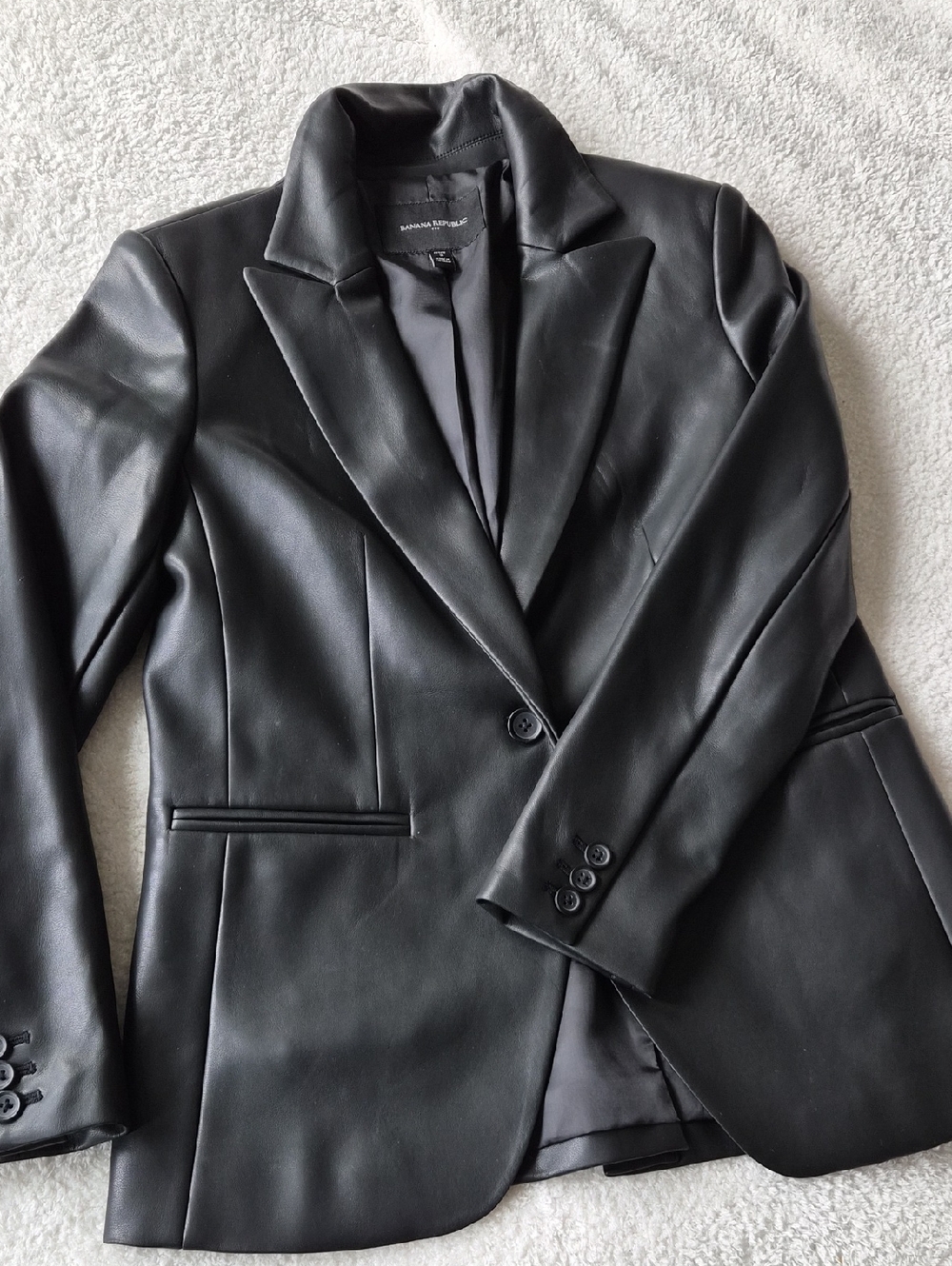 Banana Republic Black Faux Leather Single-Button Blazer